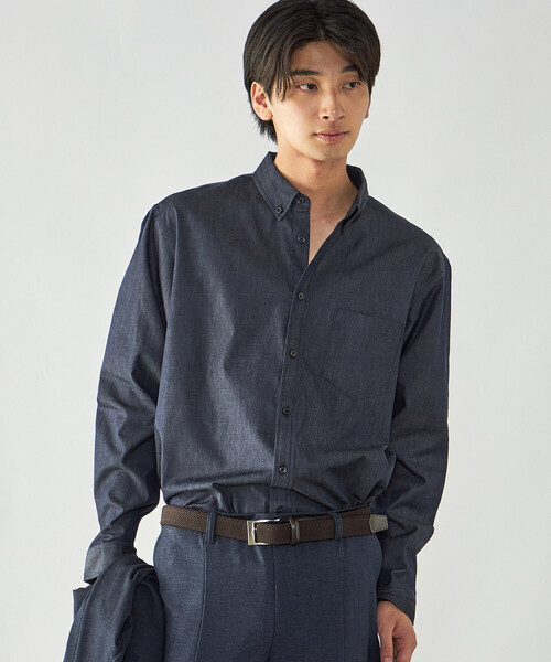 COMME CA ISM(コムサイズム)の「播州織 デニムライクシャンブレー ボタンダウンシャツ(シャツ/ブラウス・メンズ・ブルー/ネイビー・M/L)」の6枚目の写真