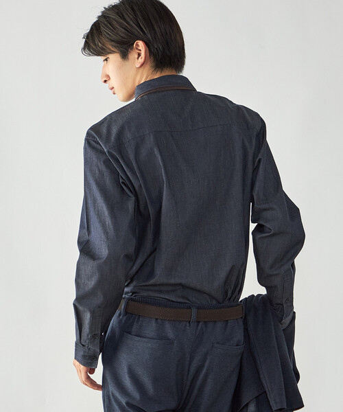 COMME CA ISM(コムサイズム)の「播州織 デニムライクシャンブレー ボタンダウンシャツ(シャツ/ブラウス・メンズ・ブルー/ネイビー・M/L)」の12枚目の写真