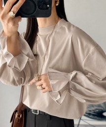 ひとさじの甘さ。微光沢仕立て、シルケット加工ハイネックキャンディスリーブTシャツ(長袖)
