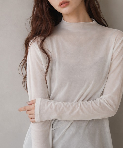 itto...(イット)の「パワーメッシュボトルネックロングTシャツ(Tシャツ/カットソー・レディース・オフホワイト/ダークグレー/ブラック・M)」の2枚目の写真
