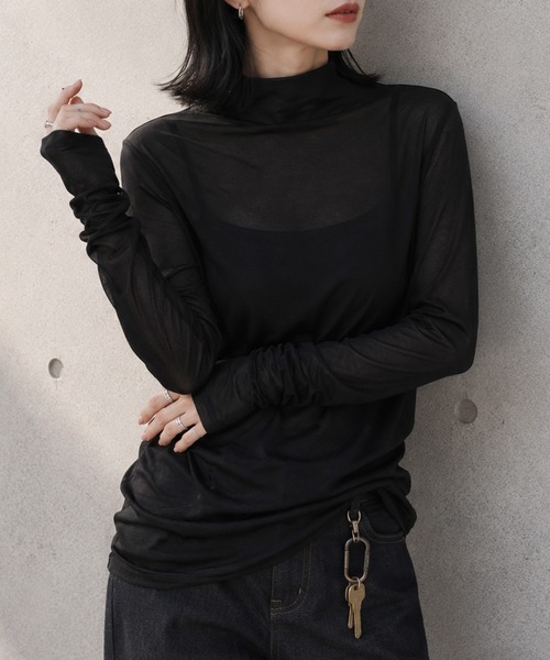 itto...(イット)の「パワーメッシュボトルネックロングTシャツ(Tシャツ/カットソー・レディース・オフホワイト/ダークグレー/ブラック・M)」の3枚目の写真