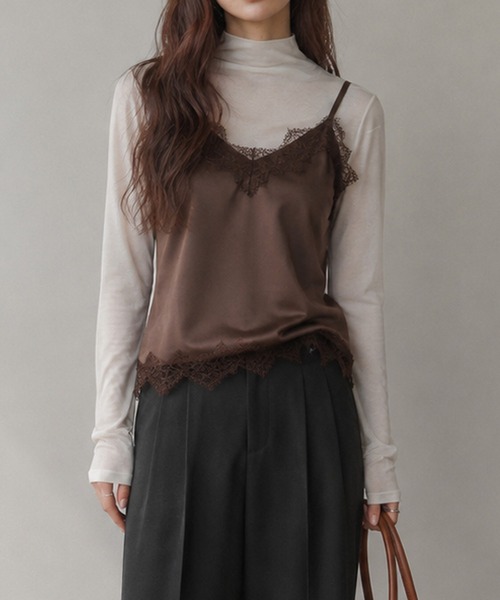 itto...(イット)の「パワーメッシュボトルネックロングTシャツ(Tシャツ/カットソー・レディース・オフホワイト/ダークグレー/ブラック・M)」の5枚目の写真