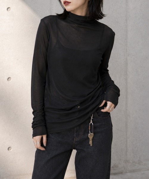 itto...(イット)の「パワーメッシュボトルネックロングTシャツ(Tシャツ/カットソー・レディース・オフホワイト/ダークグレー/ブラック・M)」の16枚目の写真