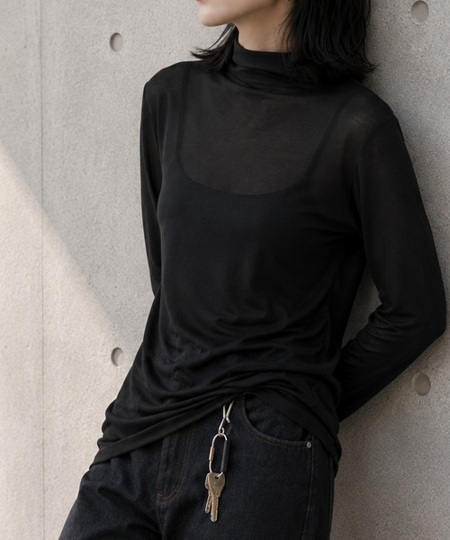 itto...(イット)の「パワーメッシュボトルネックロングTシャツ(Tシャツ/カットソー・レディース・オフホワイト/ダークグレー/ブラック・M)」の19枚目の写真