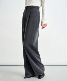 バックル ワンタック ワイド スラックス チャコール COWPT009CHARCOAL