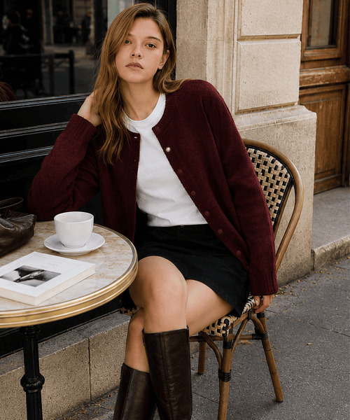 SLOWLOLLI(スローローリ)の「Henley button cardigan_4 Colors(カーディガン/ボレロ・レディース・ブラック/ベージュ/バーガンディー/チャコール・FREE)」の6枚目の写真