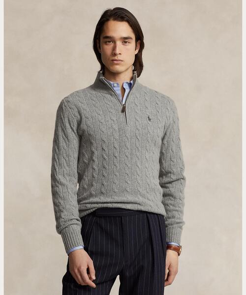 POLO RALPH LAUREN(ポロ ラルフ ローレン)の「ケーブルニット クォータージップ セーター(ニット/セーター・メンズ・グレー系・S/M/L/XS/XXL)」の1枚目の写真