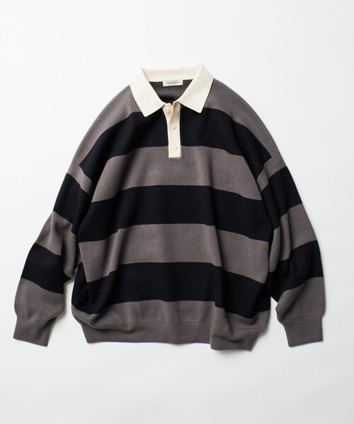 FREAK'S STORE(フリークスストア)の「ビッグシルエット ボーダー ニット ラガーシャツ 限定展開(ニット/セーター・メンズ・ピンク/ベージュ/ネイビー/ブラウン・LARGE/MEDIUM/SMALL)」の5枚目の写真