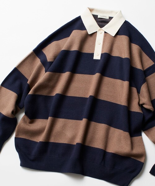 FREAK'S STORE(フリークスストア)の「ビッグシルエット ボーダー ニット ラガーシャツ 限定展開(ニット/セーター・メンズ・ピンク/ベージュ/ネイビー/ブラウン・LARGE/MEDIUM/SMALL)」の8枚目の写真