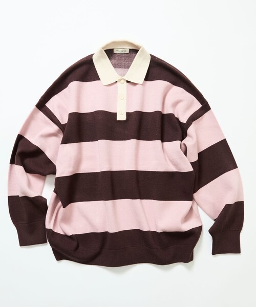 FREAK'S STORE(フリークスストア)の「ビッグシルエット ボーダー ニット ラガーシャツ 限定展開(ニット/セーター・メンズ・ピンク/ベージュ/ネイビー/ブラウン・LARGE/MEDIUM/SMALL)」の10枚目の写真