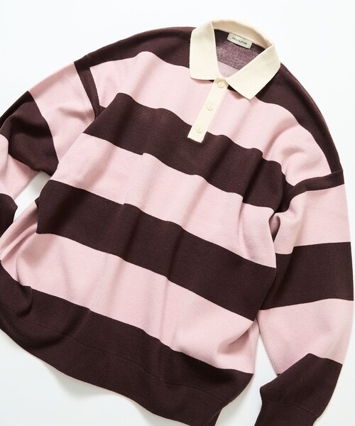FREAK'S STORE(フリークスストア)の「ビッグシルエット ボーダー ニット ラガーシャツ 限定展開(ニット/セーター・メンズ・ピンク/ベージュ/ネイビー/ブラウン・LARGE/MEDIUM/SMALL)」の11枚目の写真