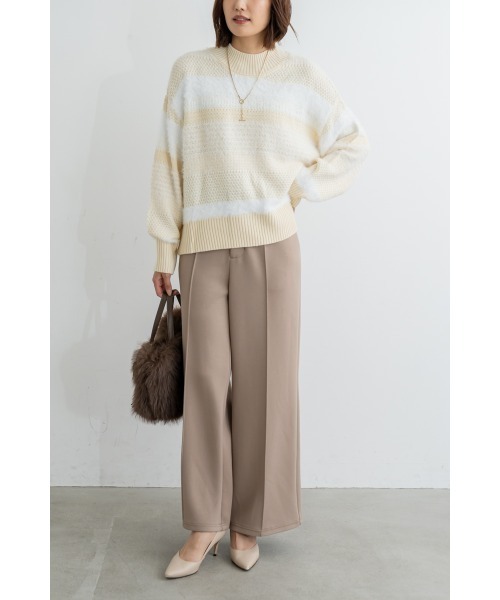 M.deux（エムドゥ）の「ストレッチワイドパンツ（スラックス・レディース・ベージュ・MEDIUM）」の3枚目の写真