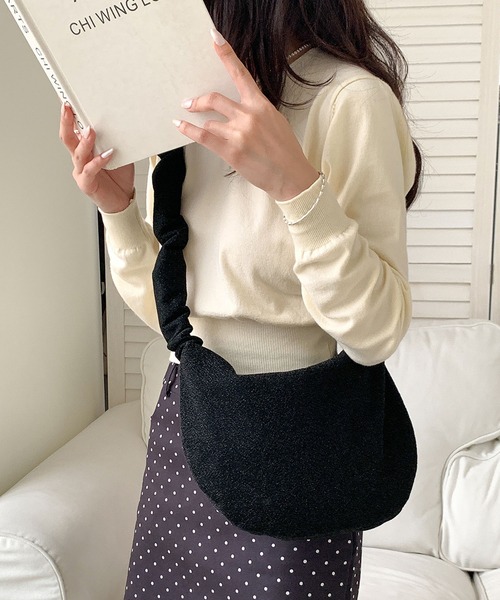 LA VORAGINE(ラ ヴォラジネ)の「ショルダーバッグシャーリング肩紐キャンバスバッグ 2WAY 抽紐デザインホーボーバッグ(ショルダーバッグ・レディース・Silver/BLACK/PINK・FREE)」の20枚目の写真