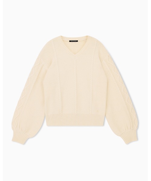 ARMANI EXCHANGE(アルマーニエクスチェンジ)の「【A|X アルマーニ エクスチェンジ】ウール混ケーブル Vネックニットプルオーバー(ニット/セーター・レディース・アイボリー・SMALL/MEDIUM/LARGE/X-LARGE/X-SMALL)」の1枚目の写真