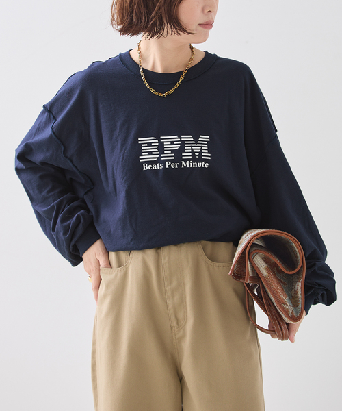 journal standard L'essage(ジャーナルスタンダードレサージュ)の「ISNESS MUSIC/イズネス ミュージック BPM LS Tシャツ(Tシャツ/カットソー・レディース・ネイビー・FREE)」の3枚目の写真