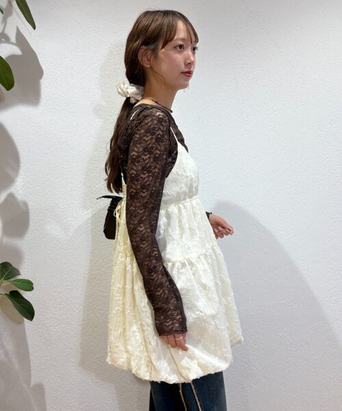 w closet（ダブルクローゼット）の「【体型カバー/着回し◎】フリルレースミニキャミOP（ワンピース・レディース・ブルー/グリーン/アイボリー/ブラック・FREE）」の20枚目の写真
