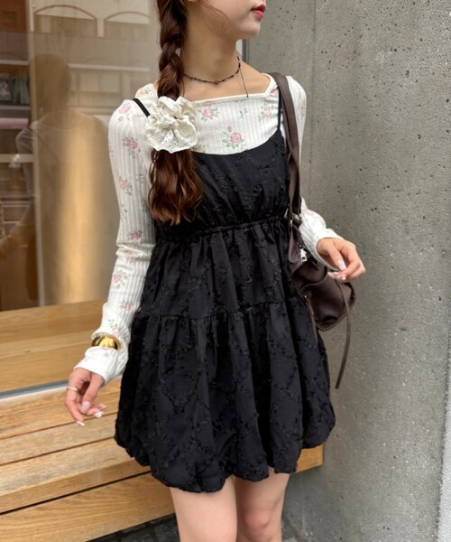 w closet（ダブルクローゼット）の「【体型カバー/着回し◎】フリルレースミニキャミOP（ワンピース・レディース・ブルー/グリーン/アイボリー/ブラック・FREE）」の15枚目の写真