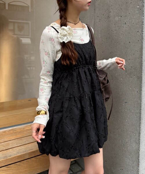 w closet（ダブルクローゼット）の「【体型カバー/着回し◎】フリルレースミニキャミOP（ワンピース・レディース・ブルー/グリーン/アイボリー/ブラック・FREE）」の14枚目の写真