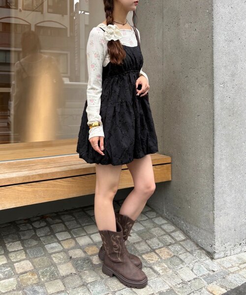 w closet（ダブルクローゼット）の「【体型カバー/着回し◎】フリルレースミニキャミOP（ワンピース・レディース・ブルー/グリーン/アイボリー/ブラック・FREE）」の11枚目の写真