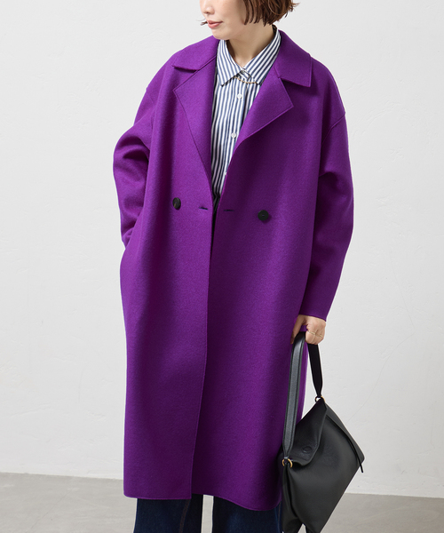 journal standard L'essage(ジャーナルスタンダードレサージュ)の「HARRIS WHARF LONDON 別注 Women dropped shoulder d.b. コート(その他アウター・レディース・ネイビー/パープル/ベージュ系その他・40)」の3枚目の写真
