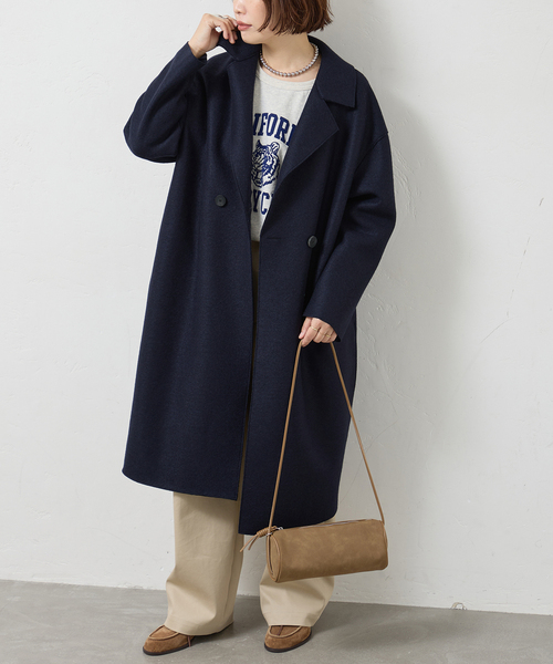 journal standard L'essage(ジャーナルスタンダードレサージュ)の「HARRIS WHARF LONDON 別注 Women dropped shoulder d.b. コート(その他アウター・レディース・ネイビー/パープル/ベージュ系その他・40)」の2枚目の写真