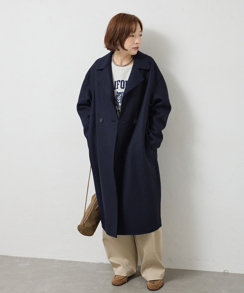 journal standard L'essage(ジャーナルスタンダードレサージュ)の「HARRIS WHARF LONDON 別注 Women dropped shoulder d.b. コート(その他アウター・レディース・ネイビー/パープル/ベージュ系その他・40)」の7枚目の写真