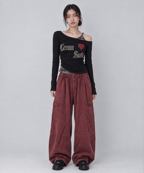CREAM SODA LAB(クリームソーダラボ)の「ピグメント スリムリブ オフショルダー ロングスリーブ チャコール(Tシャツ/カットソー・レディース・その他・FREE)」の2枚目の写真