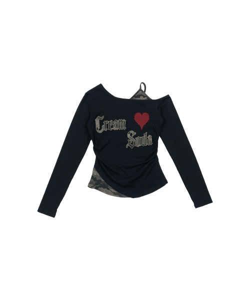 CREAM SODA LAB(クリームソーダラボ)の「ピグメント スリムリブ オフショルダー ロングスリーブ チャコール(Tシャツ/カットソー・レディース・その他・FREE)」の6枚目の写真