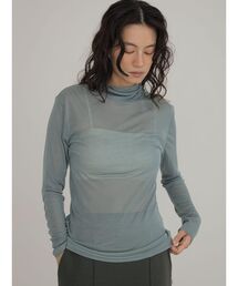 Sheer turtleneck cut-sew