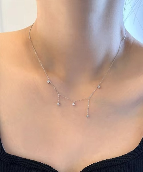 ビジューストーン付きシルバーチェーンネックレス/レディース(SK