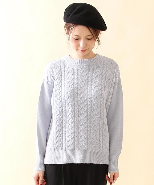 coen（コーエン）の「モヘヤストレッチケーブルクルーネックニット（ニット/セーター・レディース・ライトグレー/ナチュラル/ネイビー/ライトブルー・FREE）」の5枚目の写真