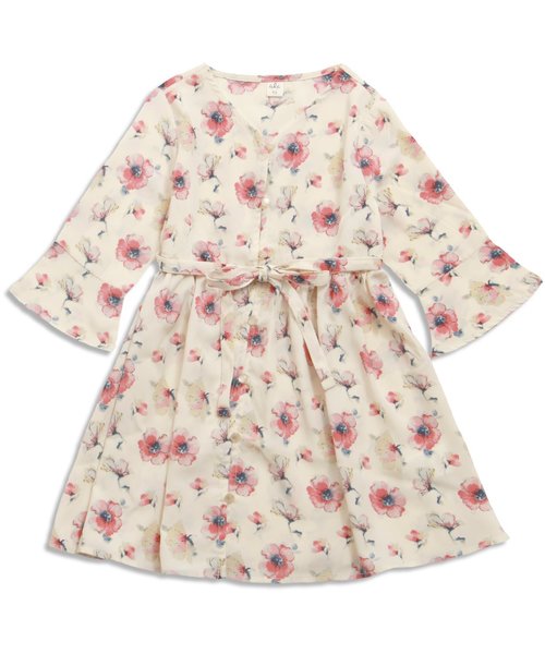 apres les cours（アプレレクール）の「花柄シャツワンピース（ワンピース・キッズ・オフホワイト/ネイビー・140/110/130/90/80/100/120）」の2枚目の写真