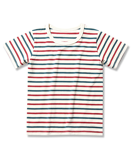 devirock(デビロック)の「先染めボーダークルーネック半袖Tシャツ カットソー(Tシャツ/カットソー・キッズ・チャコール/トリコロール/ブラック/レッド/ネイビー/レッド系その他・100cm/150cm/130cm/120cm/160cm/110cm/140cm)」の14枚目の写真