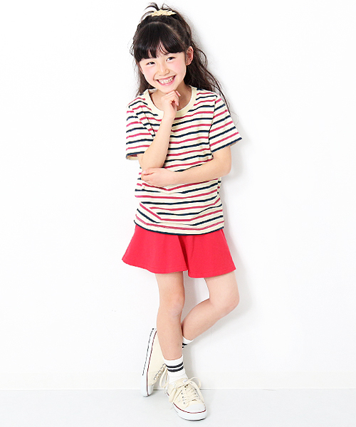 devirock(デビロック)の「先染めボーダークルーネック半袖Tシャツ カットソー(Tシャツ/カットソー・キッズ・チャコール/トリコロール/ブラック/レッド/ネイビー/レッド系その他・100cm/150cm/130cm/120cm/160cm/110cm/140cm)」の9枚目の写真