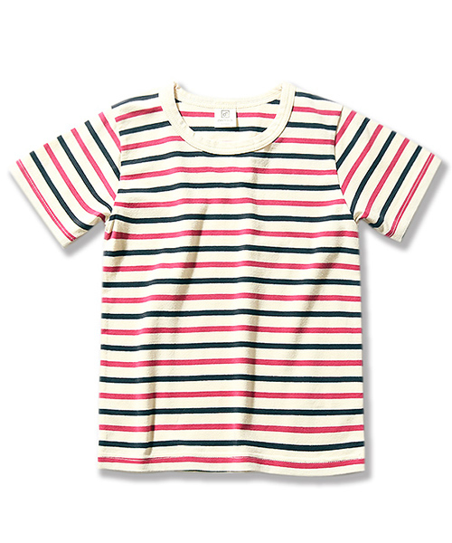 devirock(デビロック)の「先染めボーダークルーネック半袖Tシャツ カットソー(Tシャツ/カットソー・キッズ・チャコール/トリコロール/ブラック/レッド/ネイビー/レッド系その他・100cm/150cm/130cm/120cm/160cm/110cm/140cm)」の8枚目の写真