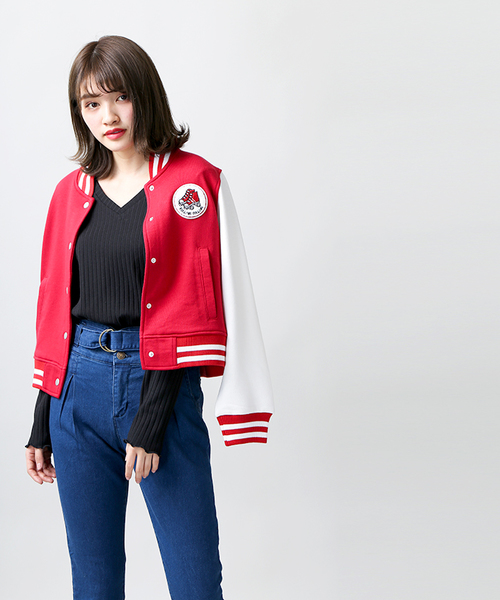 WEGO(ウィゴー)の「WEGO/ワッペンショートスウェットスタジャン(スタジャン・レディース・ネイビー/レッド・FREE)」の11枚目の写真
