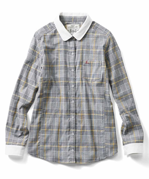 Live in comfort（リブインコンフォート）の「リブ　イン　コンフォート　重ね着してももたつかない！ストレッチガーゼ×カットソーの伸びシャツ（シャツ/ブラウス・レディース・グリーン系その他/ストライプ/チェック/スモークピンク/ネイビー/ライトブルー/ホワイト/サックスブルー/ブラウン/ホワイト系その他/ブラック×ホワイト/ベージュ/グリーン・SMALL/MEDIUM/LARGE/X-LARGE/XX-LARGE/2T/NM/XXX-LARGE）」の4枚目の写真