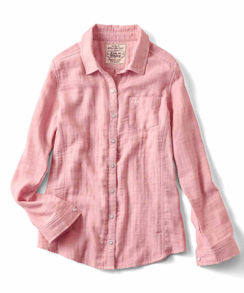 Live in comfort（リブインコンフォート）の「リブ　イン　コンフォート　重ね着してももたつかない！ストレッチガーゼ×カットソーの伸びシャツ（シャツ/ブラウス・レディース・グリーン系その他/ストライプ/チェック/スモークピンク/ネイビー/ライトブルー/ホワイト/サックスブルー/ブラウン/ホワイト系その他/ブラック×ホワイト/ベージュ/グリーン・SMALL/MEDIUM/LARGE/X-LARGE/XX-LARGE/2T/NM/XXX-LARGE）」の11枚目の写真