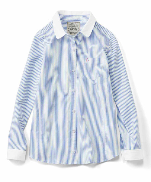 Live in comfort（リブインコンフォート）の「リブ　イン　コンフォート　重ね着してももたつかない！ストレッチガーゼ×カットソーの伸びシャツ（シャツ/ブラウス・レディース・グリーン系その他/ストライプ/チェック/スモークピンク/ネイビー/ライトブルー/ホワイト/サックスブルー/ブラウン/ホワイト系その他/ブラック×ホワイト/ベージュ/グリーン・SMALL/MEDIUM/LARGE/X-LARGE/XX-LARGE/2T/NM/XXX-LARGE）」の8枚目の写真