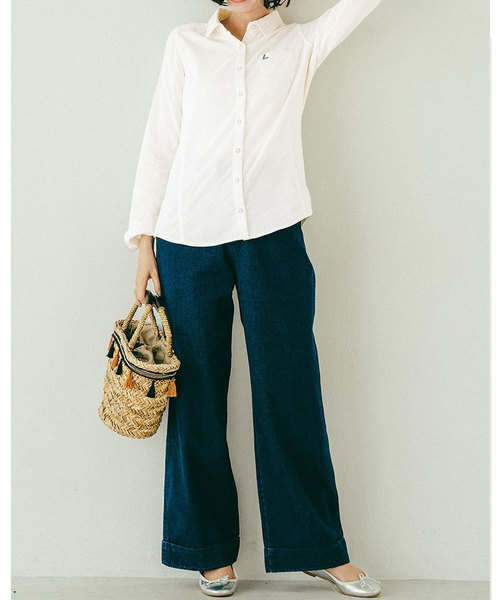 Live in comfort（リブインコンフォート）の「リブ　イン　コンフォート　重ね着してももたつかない！ストレッチガーゼ×カットソーの伸びシャツ（シャツ/ブラウス・レディース・グリーン系その他/ストライプ/チェック/スモークピンク/ネイビー/ライトブルー/ホワイト/サックスブルー/ブラウン/ホワイト系その他/ブラック×ホワイト/ベージュ/グリーン・SMALL/MEDIUM/LARGE/X-LARGE/XX-LARGE/2T/NM/XXX-LARGE）」の17枚目の写真