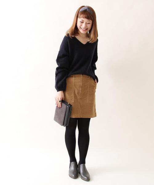 coen（コーエン）の「【WEB限定・復刻】ボリュームスリーブVネックプルオーバーニット（ニット/セーター・レディース・ライトグレー/ネイビー・FREE）」の9枚目の写真