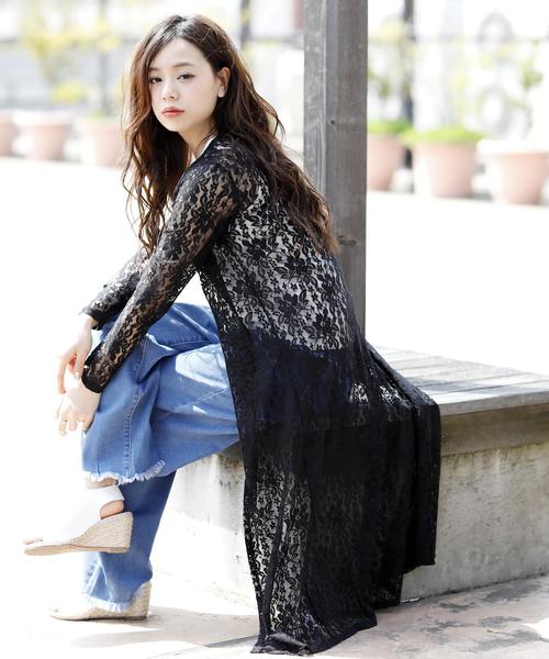 Girly Doll ガーリードール の 花柄レースロングカーディガン ロング丈 カーディガン ボレロ Wear