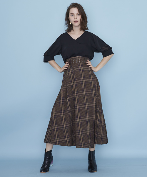 UNITED TOKYO（ユナイテッドトウキョウ）の「チェックアシメプリーツスカート（スカート・レディース・ブラウン/イエロー・1）」の9枚目の写真