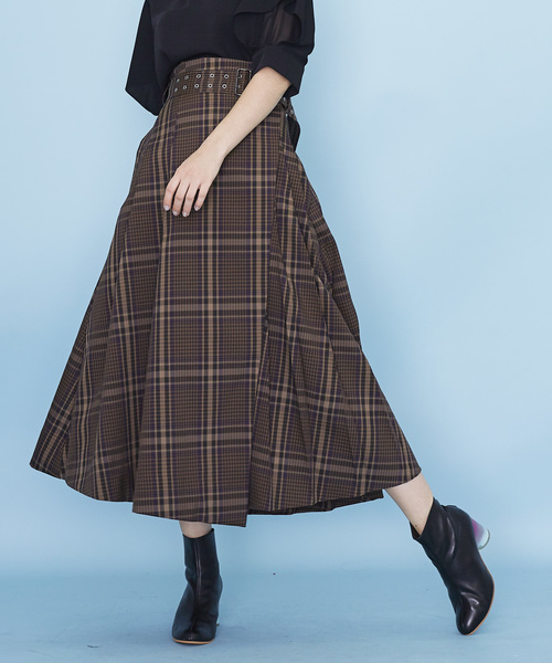 UNITED TOKYO（ユナイテッドトウキョウ）の「チェックアシメプリーツスカート（スカート・レディース・ブラウン/イエロー・1）」の10枚目の写真