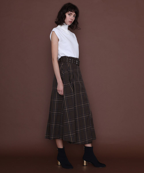 Me＋Me/ミープラスミー】 アシンメトリーチェック柄プリーツ巻き