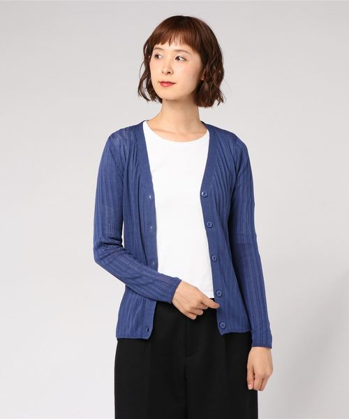 11■アメリカンホリック■　新品　長袖ワイドリブブイネックカーディガン　フリー カーディガン バイパチVネックワイドニットカーディガン レディース