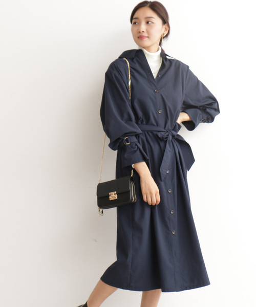 N.(N. Natural Beauty Basic)(エヌエヌナチュラルビューティーベーシック)の「◆ギャザースリーブシャツワンピース(ワンピース・レディース・ベージュ/ネイビー/オレンジ・MEDIUM)」の2枚目の写真