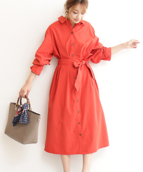 N.(N. Natural Beauty Basic)(エヌエヌナチュラルビューティーベーシック)の「◆ギャザースリーブシャツワンピース(ワンピース・レディース・ベージュ/ネイビー/オレンジ・MEDIUM)」の3枚目の写真