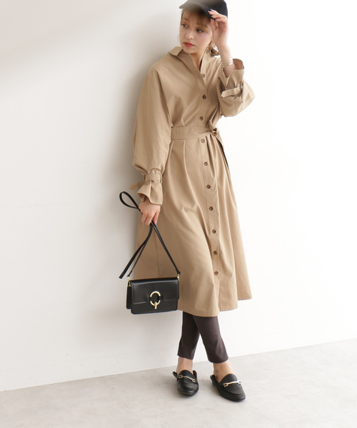 N.(N. Natural Beauty Basic)(エヌエヌナチュラルビューティーベーシック)の「◆ギャザースリーブシャツワンピース(ワンピース・レディース・ベージュ/ネイビー/オレンジ・MEDIUM)」の4枚目の写真
