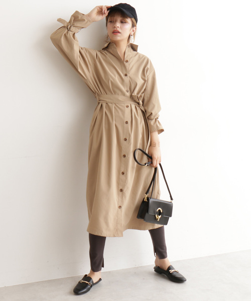 N.(N. Natural Beauty Basic)(エヌエヌナチュラルビューティーベーシック)の「◆ギャザースリーブシャツワンピース(ワンピース・レディース・ベージュ/ネイビー/オレンジ・MEDIUM)」の6枚目の写真